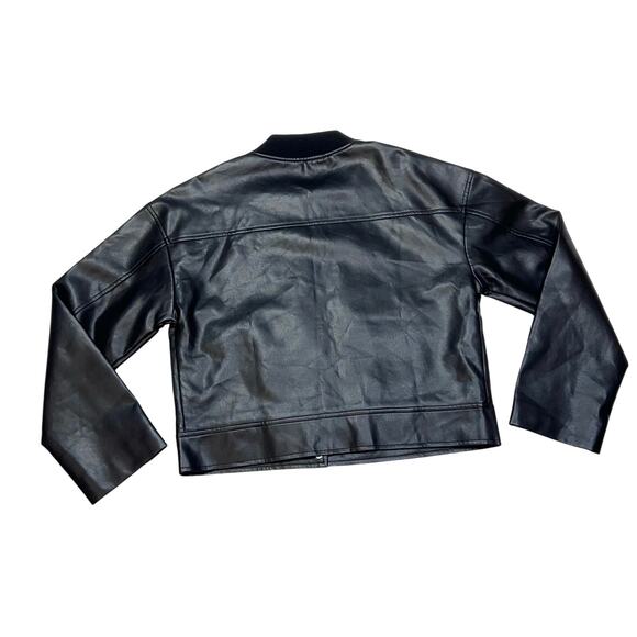 MNG Mango Black Faux Leather Jacket Women Small Black Short Patch Pockets New - Picture 2 of 10
